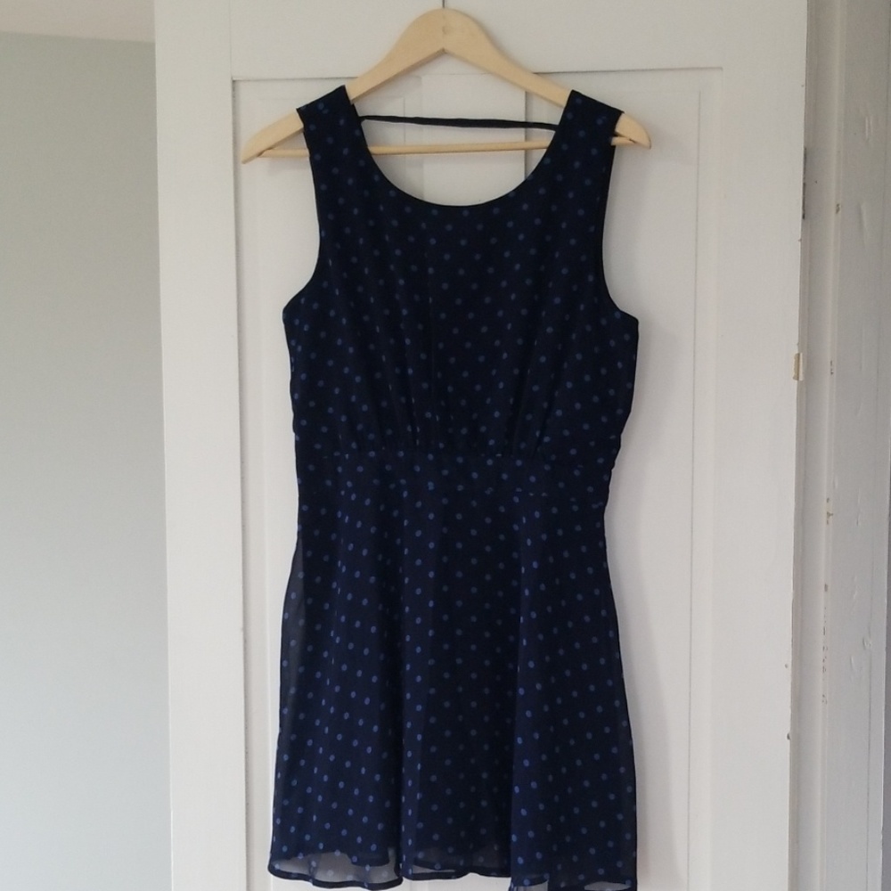 Navy blue dress with blue polka dots